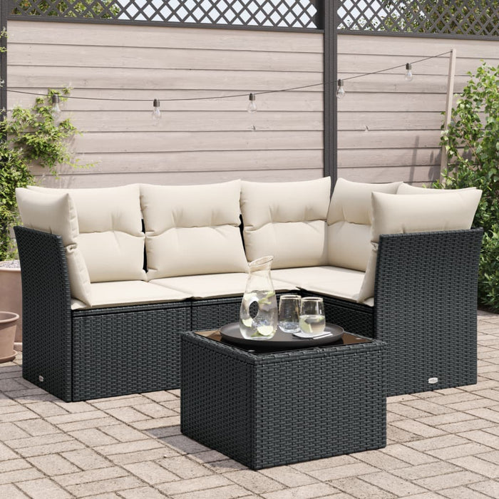 Set mobilier de grădină cu perne, 5 piese, negru, poliratan WALTI