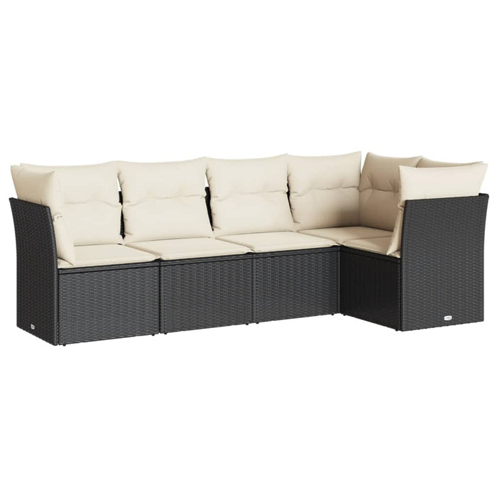 Set mobilier de grădină cu perne, 5 piese, negru, poliratan WALTI