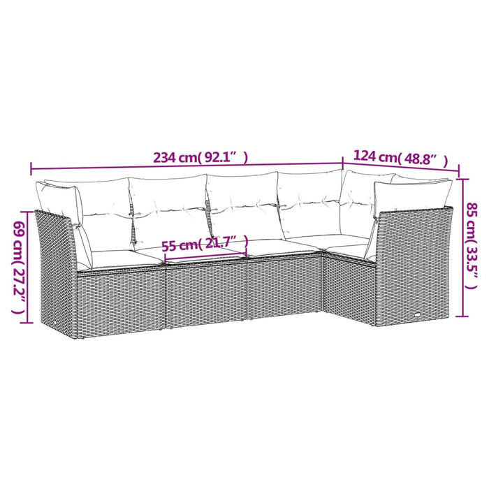 Set mobilier de grădină cu perne, 5 piese, negru, poliratan WALTI
