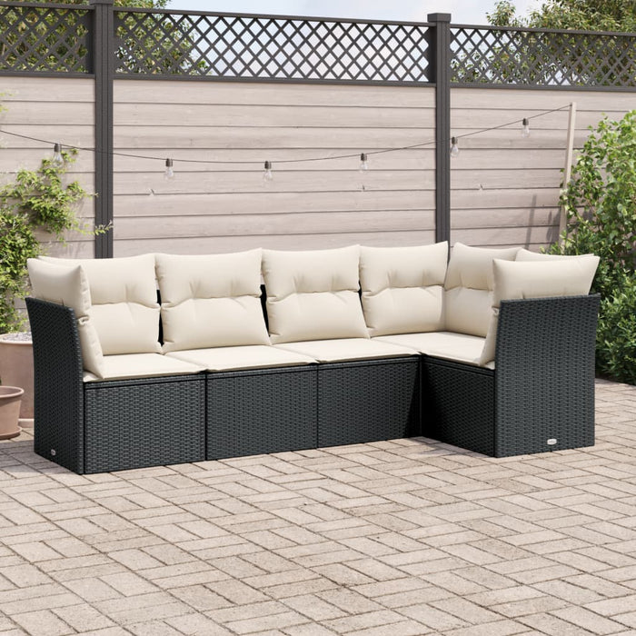 Set mobilier de grădină cu perne, 5 piese, negru, poliratan WALTI