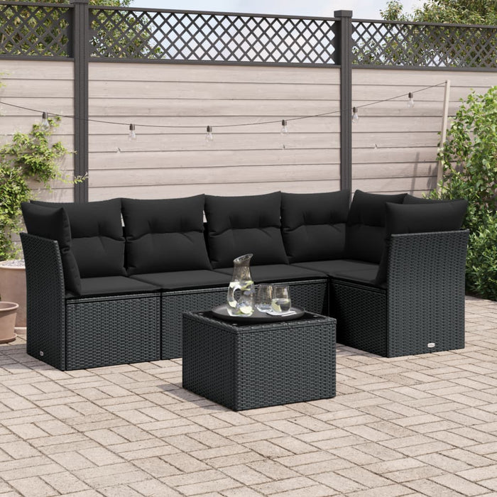 Set mobilier de grădină cu perne, 6 piese, negru, poliratan - WALTI WALTI