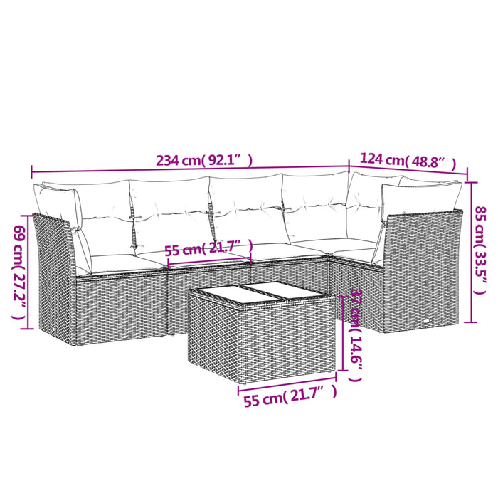 Set mobilier de grădină cu perne, 6 piese, negru, poliratan WALTI