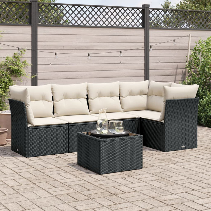 Set mobilier de grădină cu perne, 6 piese, negru, poliratan WALTI
