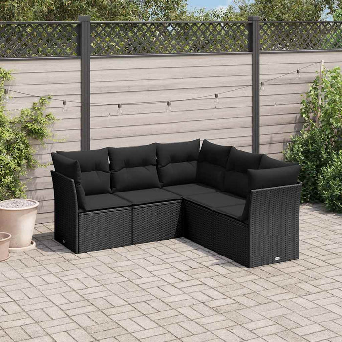 Set mobilier de grădină cu perne, 5 piese, negru, poliratan WALTI