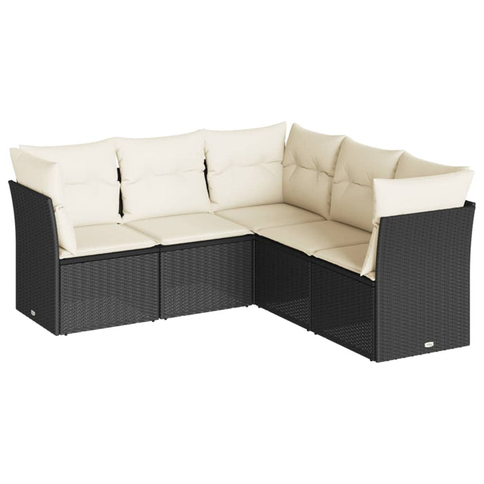 Set mobilier de grădină cu perne, 5 piese, negru, poliratan WALTI