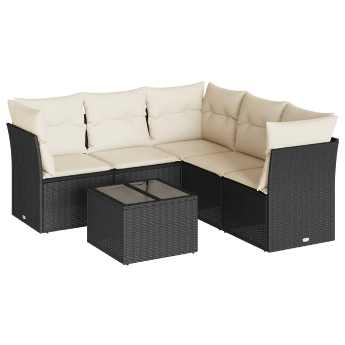 Set mobilier de grădină cu perne, 6 piese, negru, poliratan WALTI