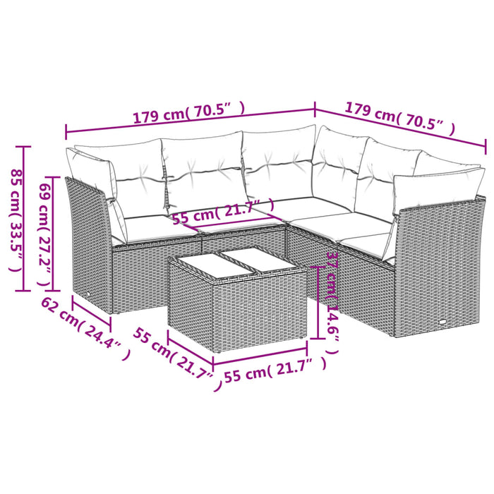 Set mobilier de grădină cu perne, 6 piese, negru, poliratan WALTI