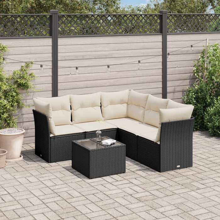 Set mobilier de grădină cu perne, 6 piese, negru, poliratan WALTI