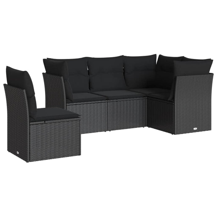 Set mobilier de grădină cu perne, 5 piese, negru, poliratan WALTI
