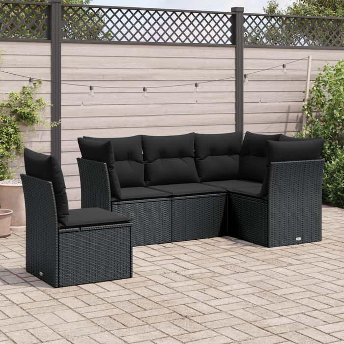 Set mobilier de grădină cu perne, 5 piese, negru, poliratan WALTI