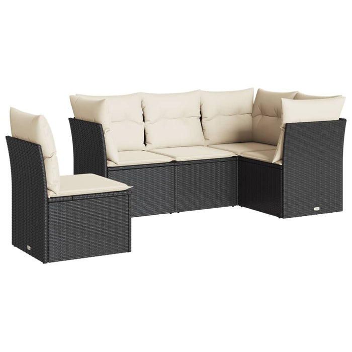 Set mobilier de grădină cu perne, 5 piese, negru, poliratan WALTI