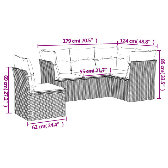 Set mobilier de grădină cu perne, 5 piese, negru, poliratan WALTI