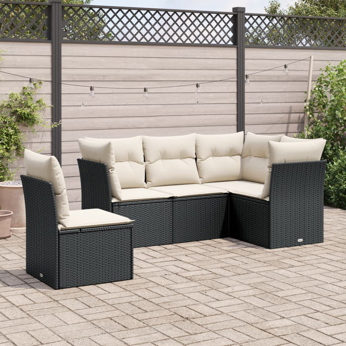 Set mobilier de grădină cu perne, 5 piese, negru, poliratan WALTI