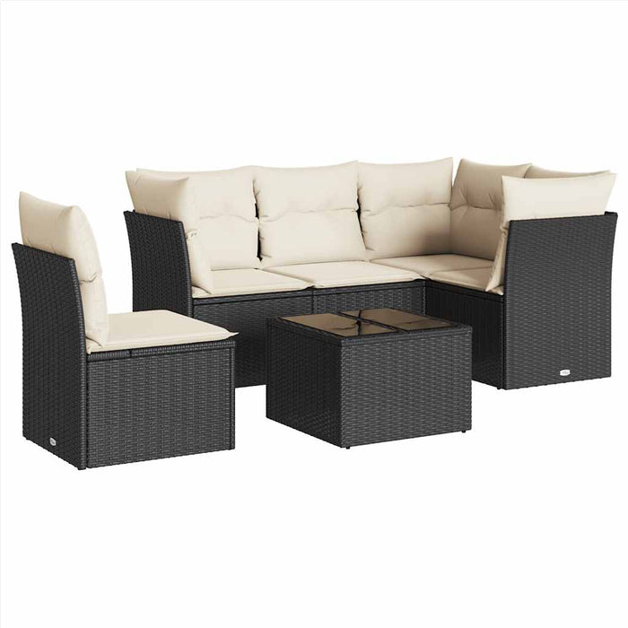 Set mobilier de grădină cu perne, 6 piese, negru, poliratan WALTI