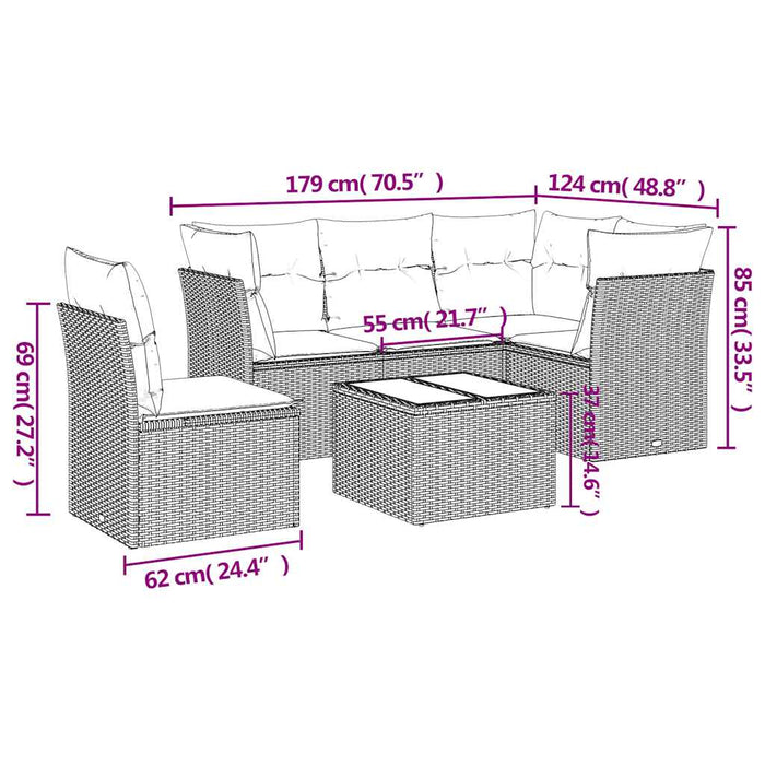 Set mobilier de grădină cu perne, 6 piese, negru, poliratan WALTI