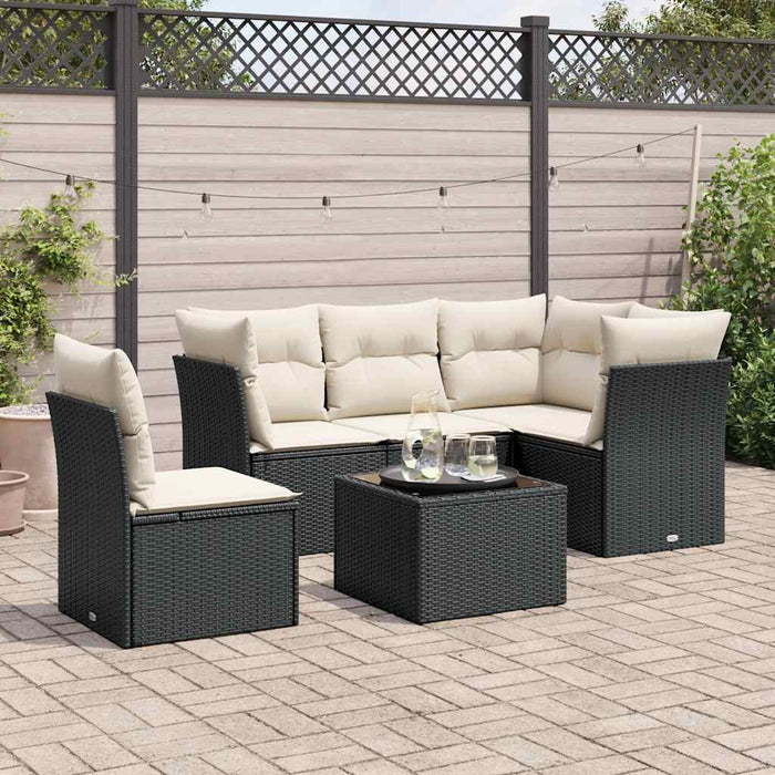 Set mobilier de grădină cu perne, 6 piese, negru, poliratan WALTI