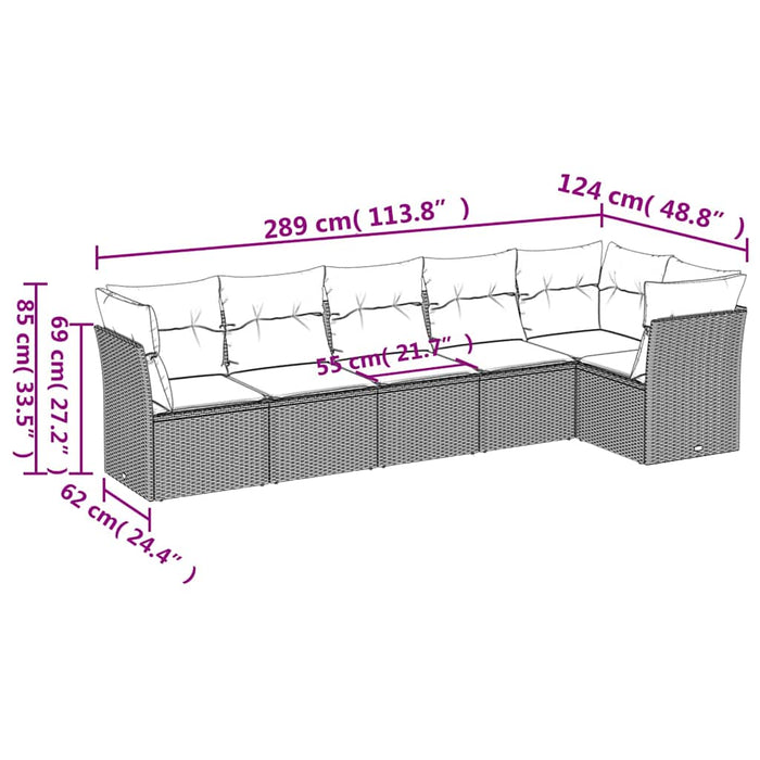 Set mobilier de grădină cu perne, 6 piese, negru, poliratan - WALTI WALTI