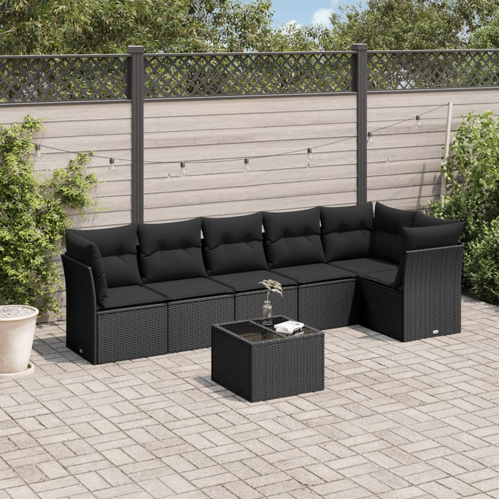 Set canapele de grădină cu perne, 7 piese, negru, poliratan - WALTI WALTI