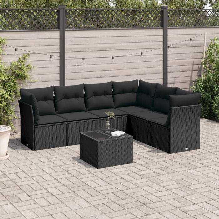 Set canapele de grădină cu perne, 7 piese, negru, poliratan WALTI