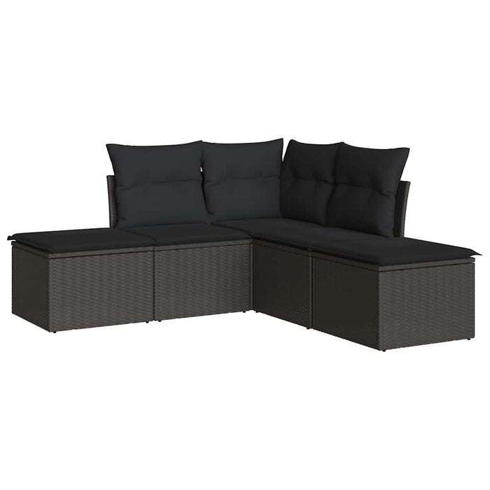Set mobilier de grădină cu perne, 5 piese, negru, poliratan WALTI