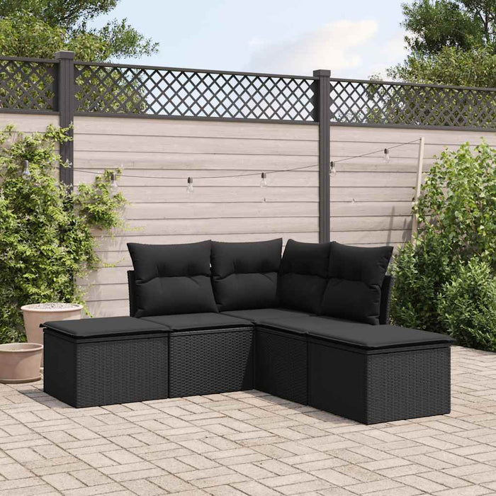 Set mobilier de grădină cu perne, 5 piese, negru, poliratan WALTI