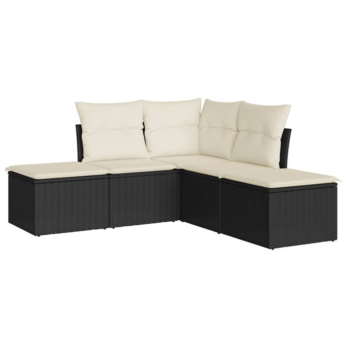 Set mobilier de grădină cu perne, 5 piese, negru, poliratan WALTI