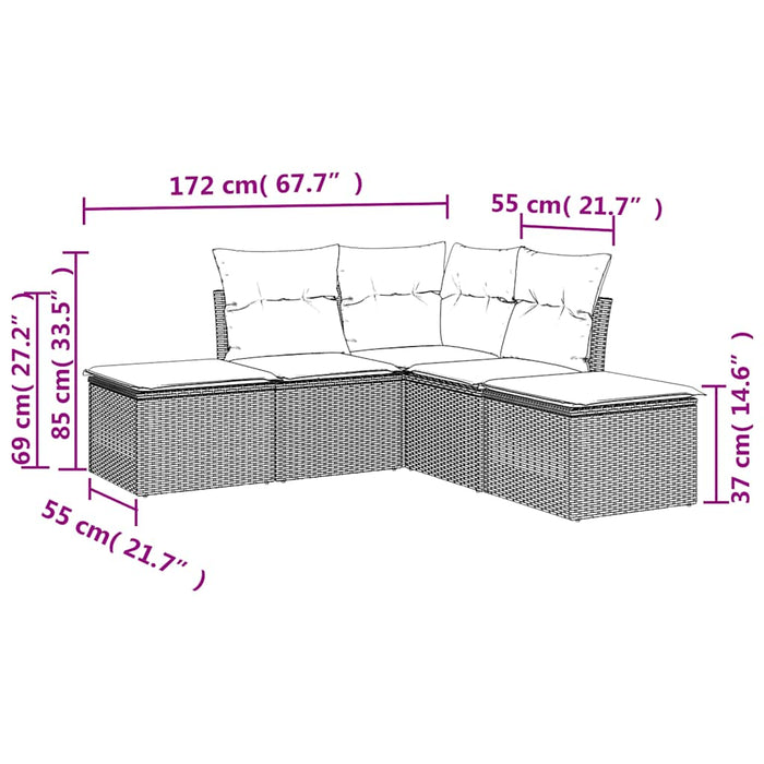 Set mobilier de grădină cu perne, 5 piese, negru, poliratan WALTI