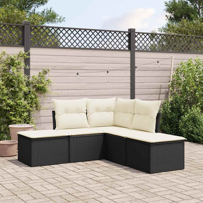 Set mobilier de grădină cu perne, 5 piese, negru, poliratan WALTI