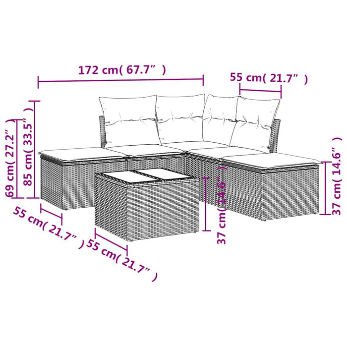 Set mobilier de grădină cu perne, 6 piese, negru, poliratan - WALTI WALTI