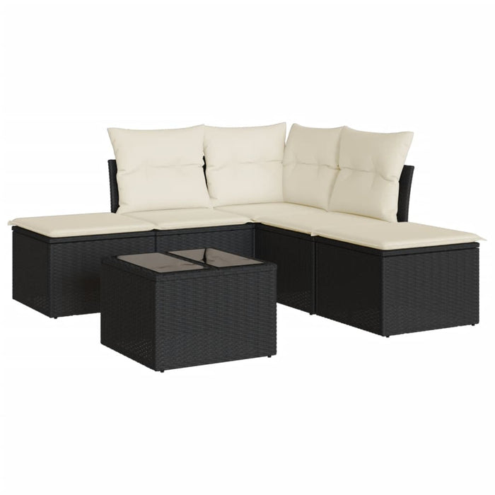 Set mobilier de grădină cu perne, 6 piese, negru, poliratan WALTI
