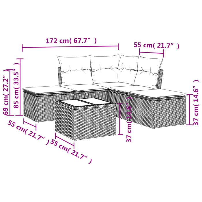 Set mobilier de grădină cu perne, 6 piese, negru, poliratan WALTI