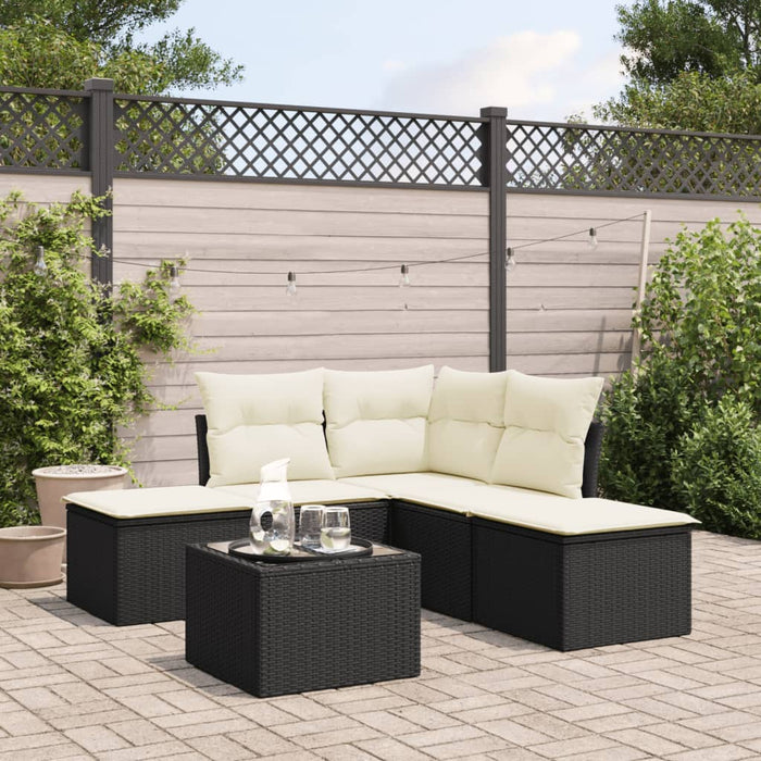 Set mobilier de grădină cu perne, 6 piese, negru, poliratan WALTI