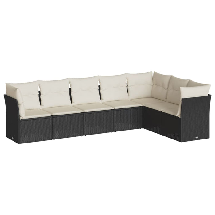 Set canapele de grădină cu perne, 7 piese, negru, poliratan WALTI