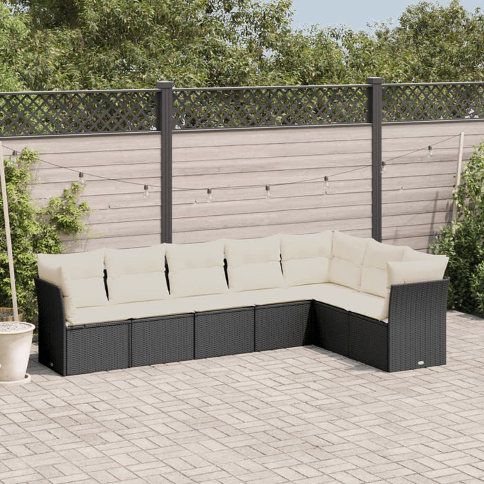 Set canapele de grădină cu perne, 7 piese, negru, poliratan WALTI