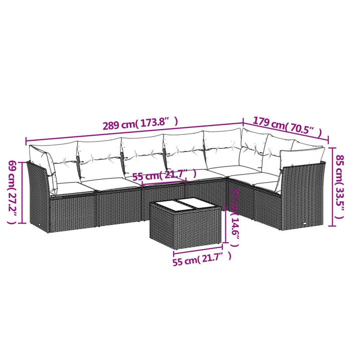 Set mobilier de grădină cu perne, 8 piese, negru, poliratan WALTI