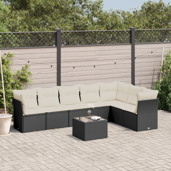 Set mobilier de grădină cu perne, 8 piese, negru, poliratan WALTI