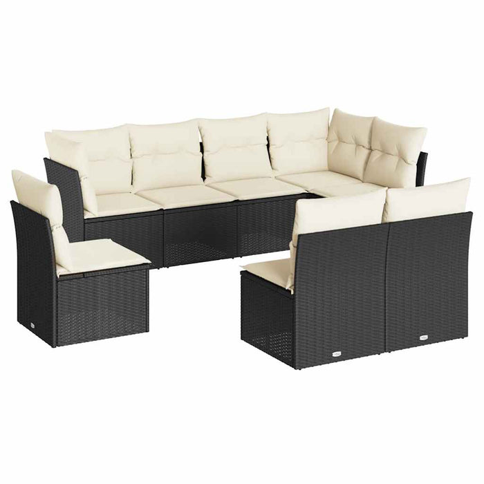 Set mobilier de grădină cu perne, 8 piese, negru, poliratan WALTI