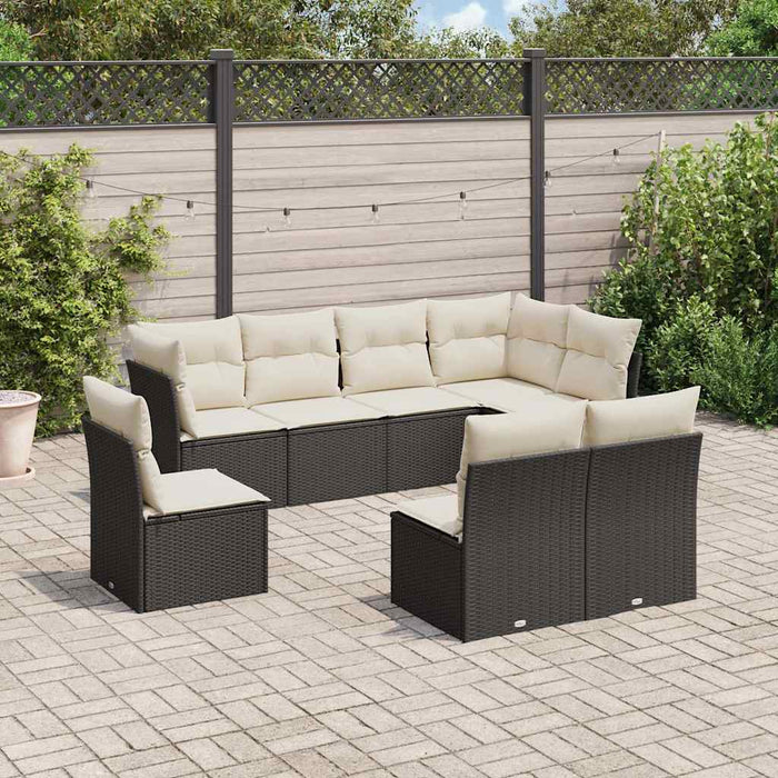 Set mobilier de grădină cu perne, 8 piese, negru, poliratan WALTI