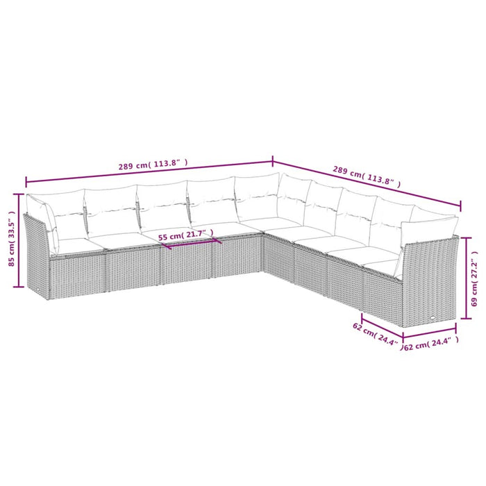Set mobilier de grădină cu perne, 9 piese, negru, poliratan - WALTI WALTI