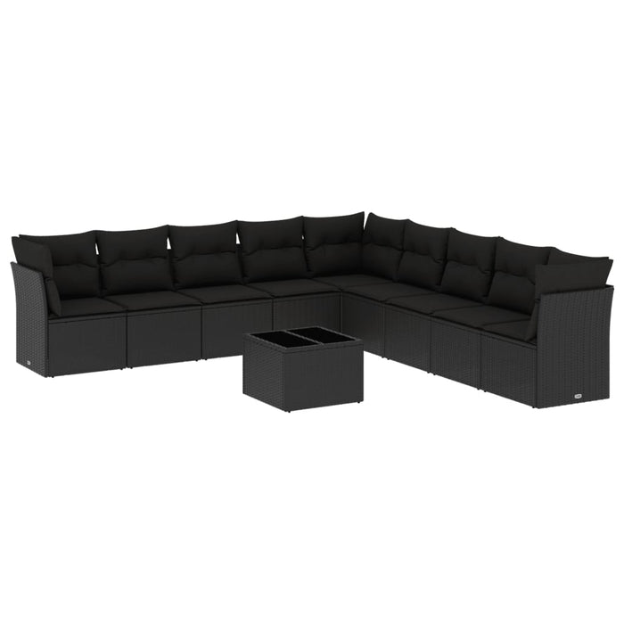 Set canapele de grădină cu perne, 10 piese, negru, poliratan - WALTI WALTI