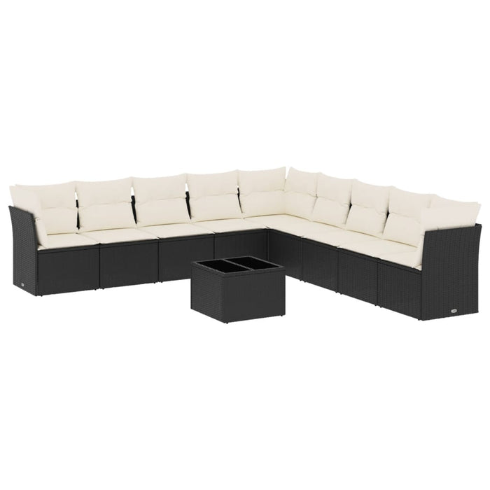 Set canapele de grădină cu perne, 10 piese, negru, poliratan WALTI