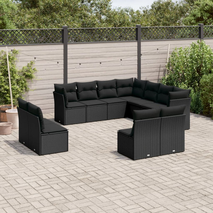 Set canapele de grădină cu perne, 11 piese, negru, poliratan - WALTI WALTI