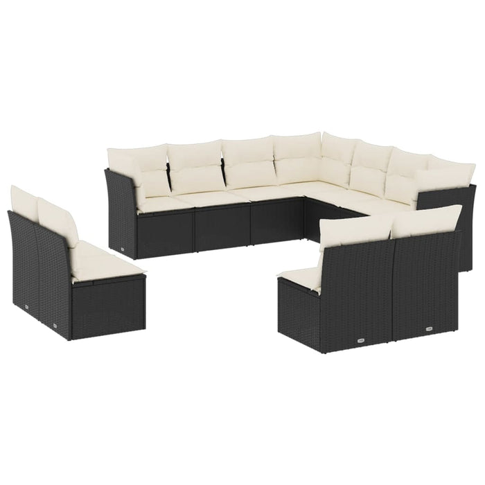 Set canapele de grădină cu perne, 11 piese, negru, poliratan WALTI