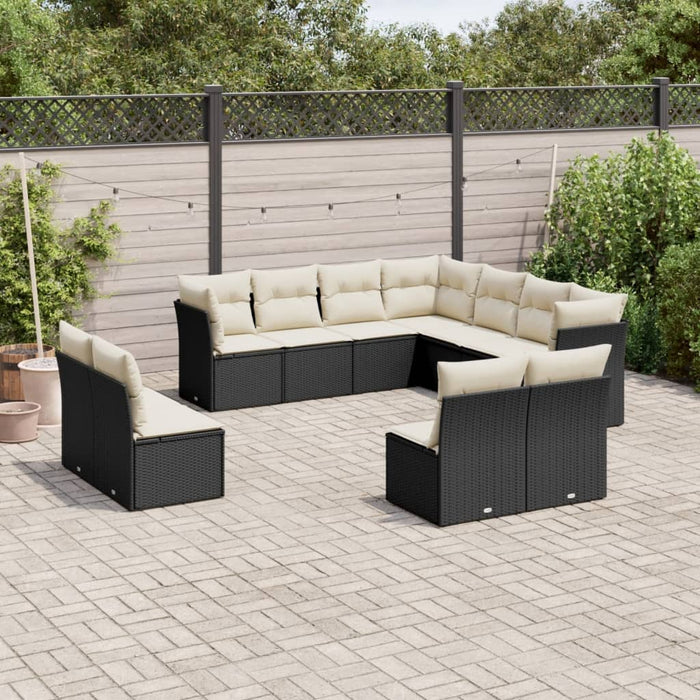 Set canapele de grădină cu perne, 11 piese, negru, poliratan WALTI