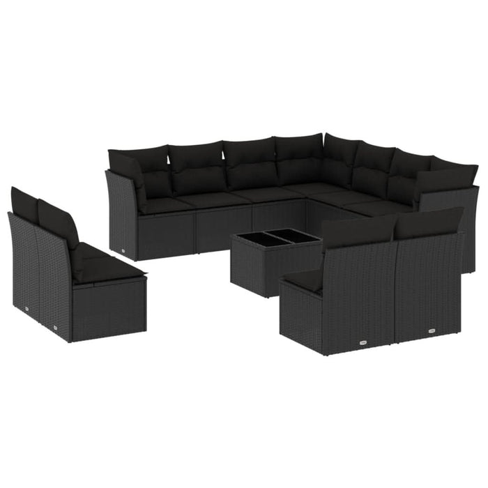 Set canapele de grădină, 12 piese, cu perne, negru, poliratan - WALTI WALTI