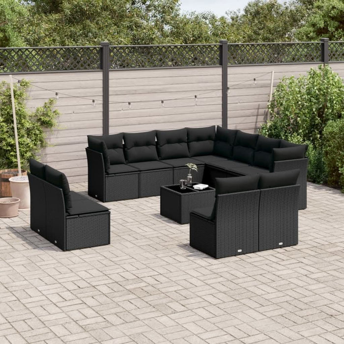 Set canapele de grădină, 12 piese, cu perne, negru, poliratan - WALTI WALTI