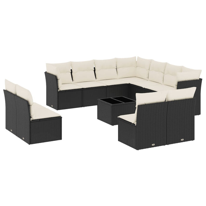 Set canapele de grădină, 12 piese, cu perne, negru, poliratan WALTI
