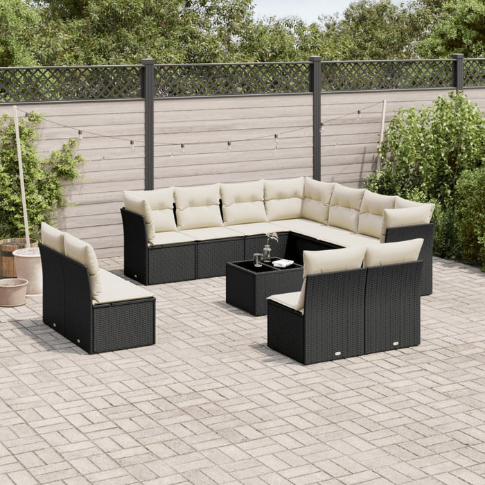 Set canapele de grădină, 12 piese, cu perne, negru, poliratan WALTI