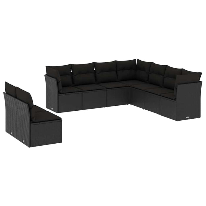 Set mobilier de grădină cu perne, 9 piese, negru, poliratan - WALTI WALTI