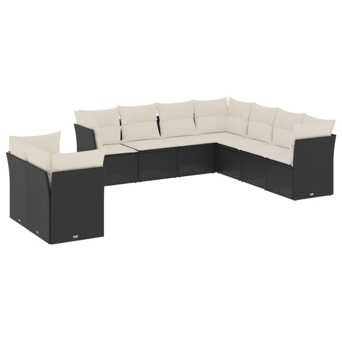 Set mobilier de grădină cu perne, 9 piese, negru, poliratan WALTI
